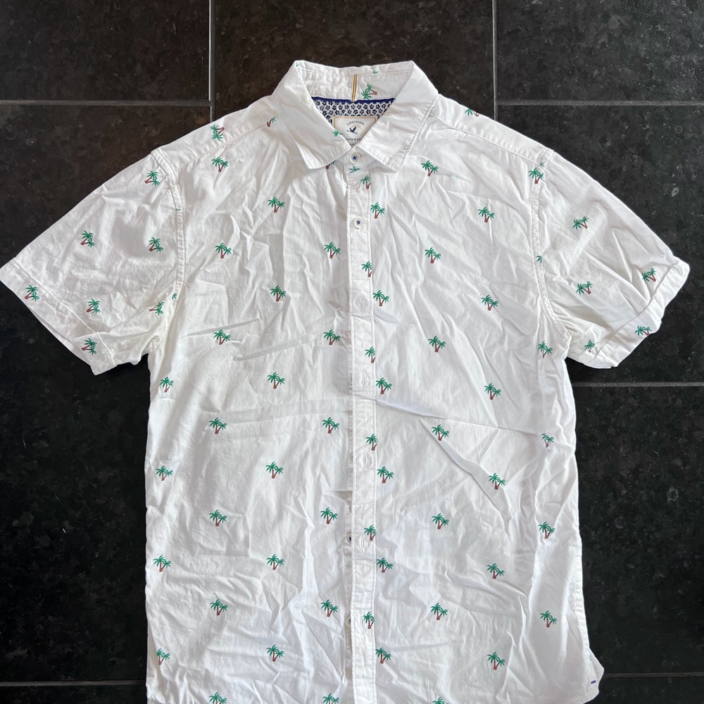 Denim & Flower White and Green Casual Button Down Shirt